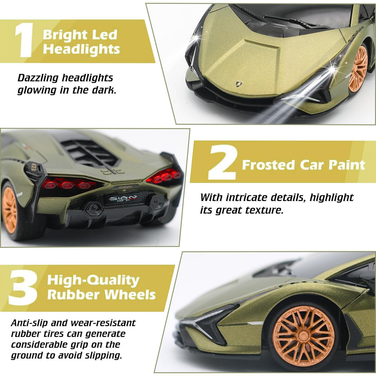 QUN XING Lamborghini Sian 1:24 RC car side view shows sleek profile for collectors.