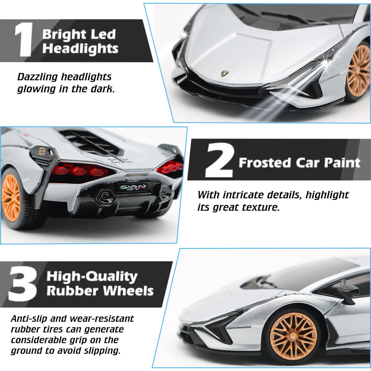 QUN XING Lamborghini Sian 1:24 front view, precise scale for display.