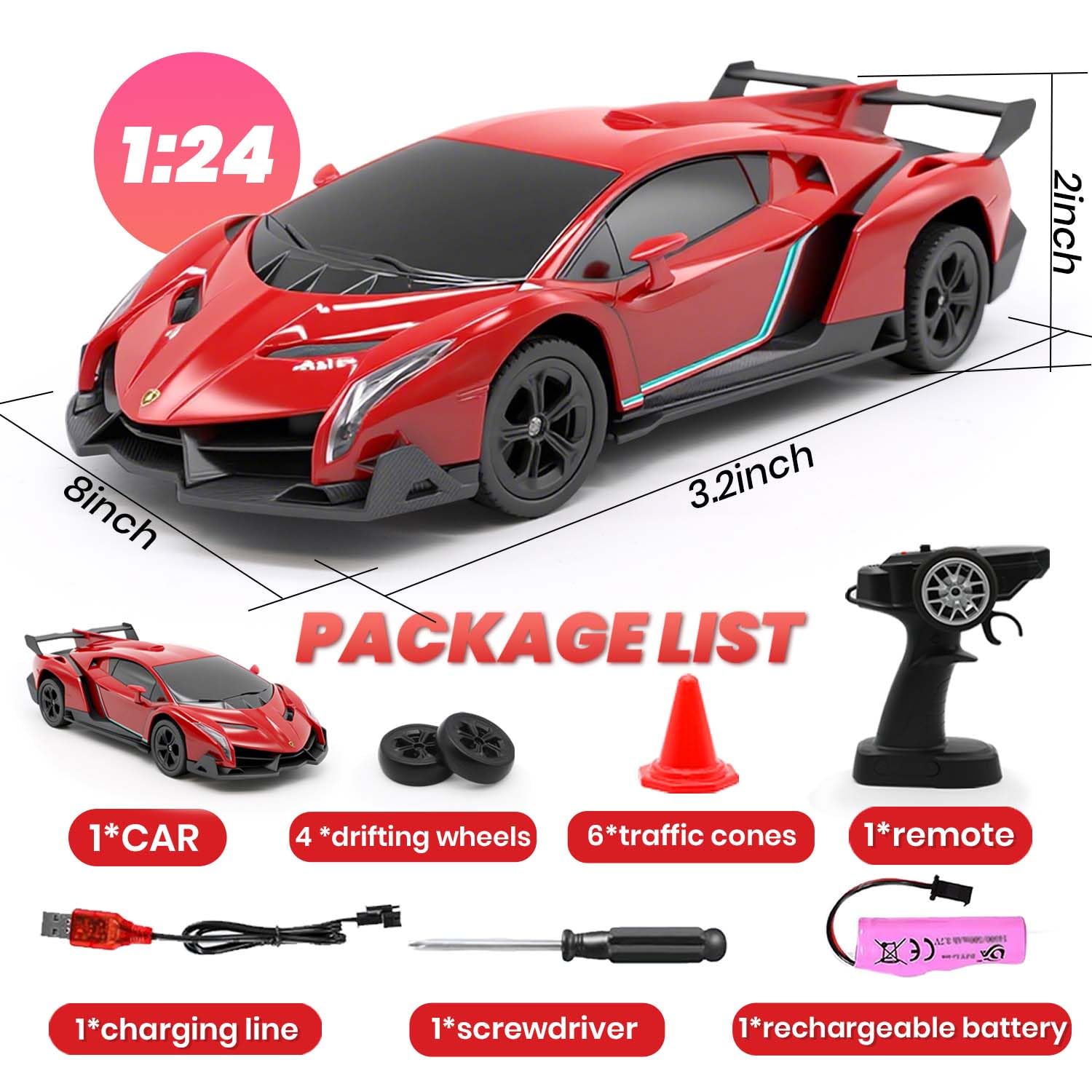 QUN XING Veneno RC car 2.4GHz control supports interference-free multi-car play.