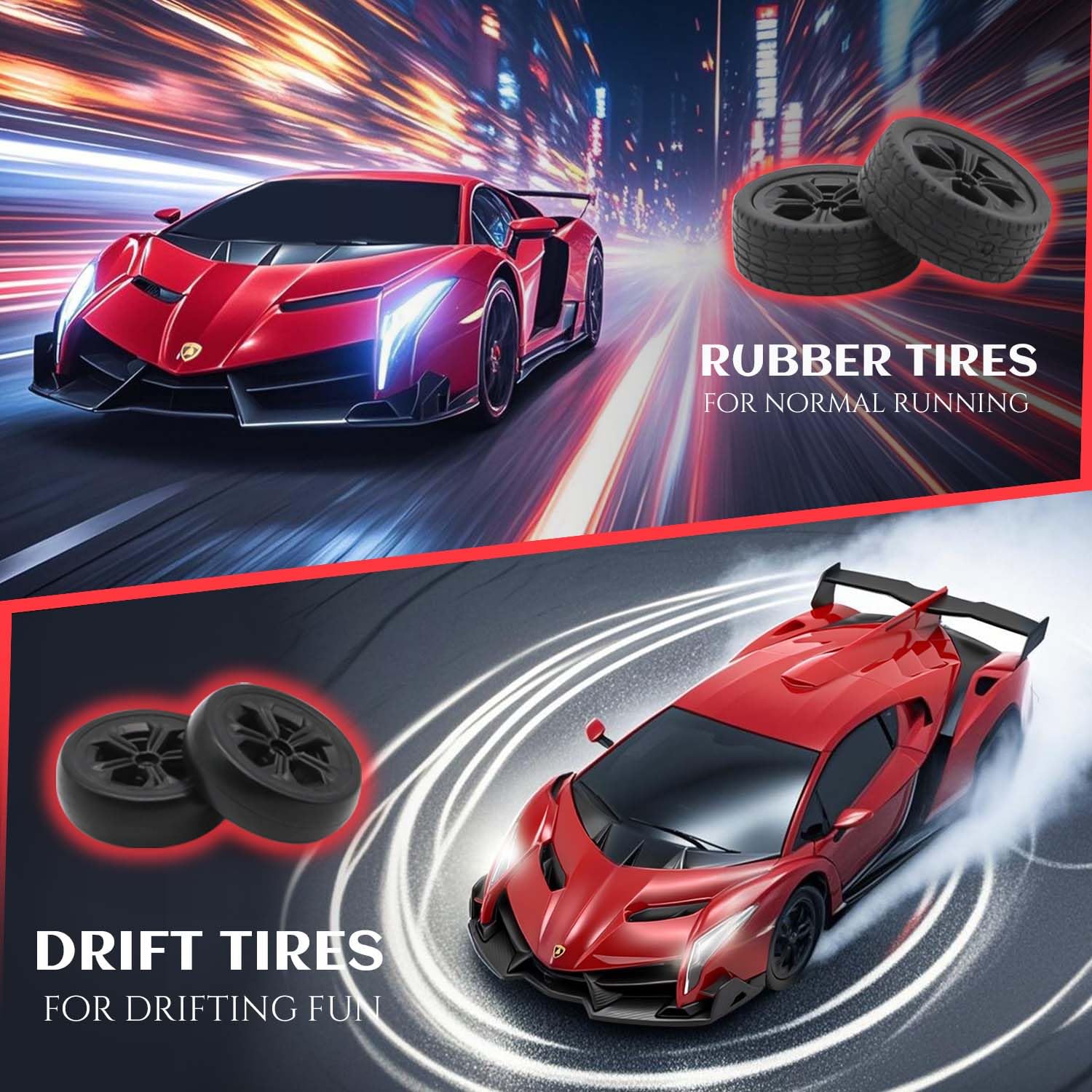 QUN XING Veneno RC car drift wheels close-up for sharp turns and drifting.