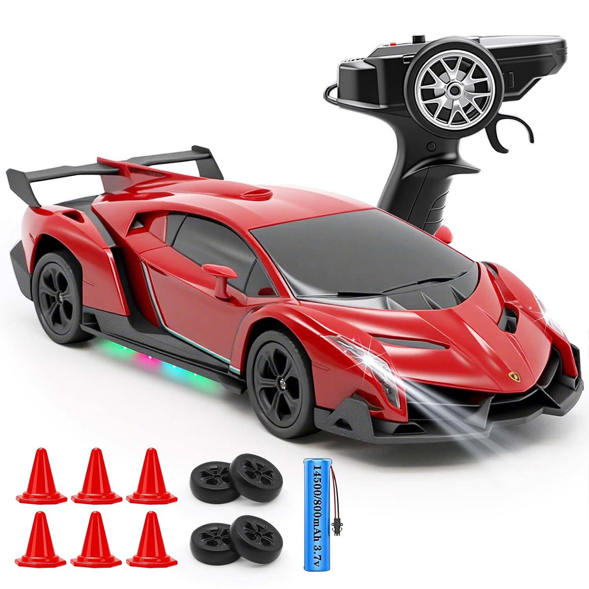 QUN XING Veneno RC car front view red, licensed Lamborghini styling for budding racers.