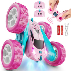 QUNREDA pink remote control car front view with lights for action play