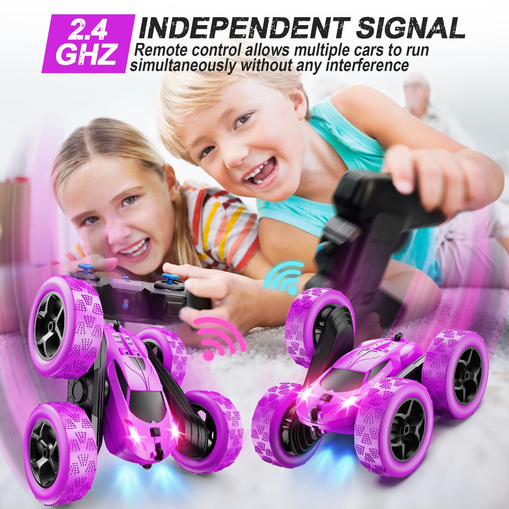 QUNREDA RC car 360° spin demonstrates dynamic stunts and control.