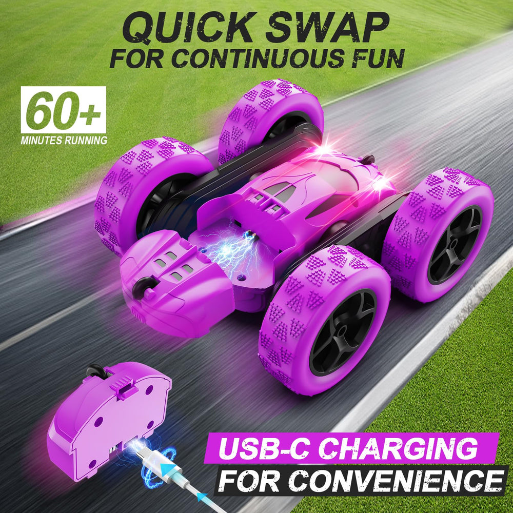 QUNREDA RC car night headlights illuminate tracks for safer handling.
