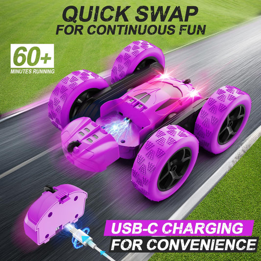QUNREDA RC car night headlights illuminate tracks for safer handling.