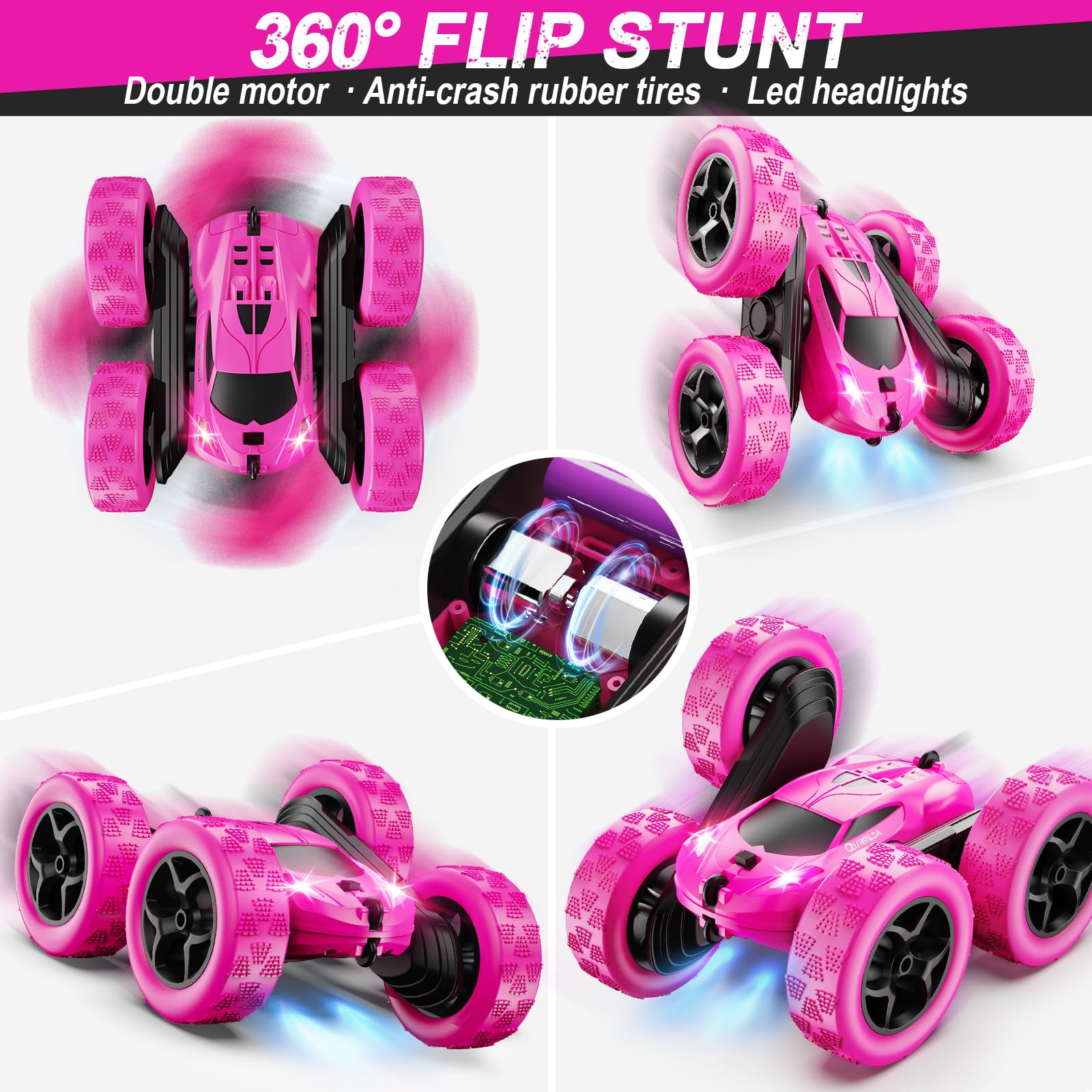 QUNREDA RC car side view right emphasizes easy grip and maneuverability.