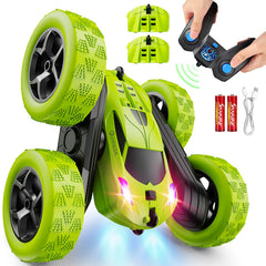 QUNREDA RC stunt car front view highlights 4WD capability for kids.