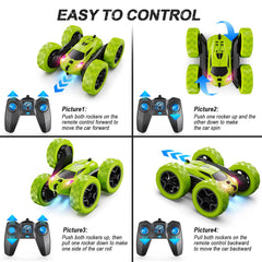 QUNREDA RC stunt car kit includes essentials for quick setup.