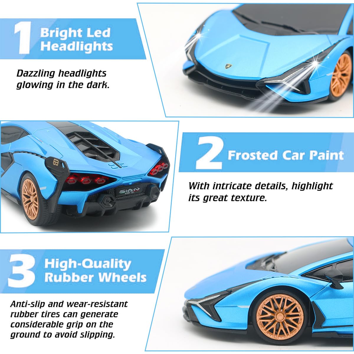 QUN XING Sian 1:24 RC car blue front view for dynamic speed