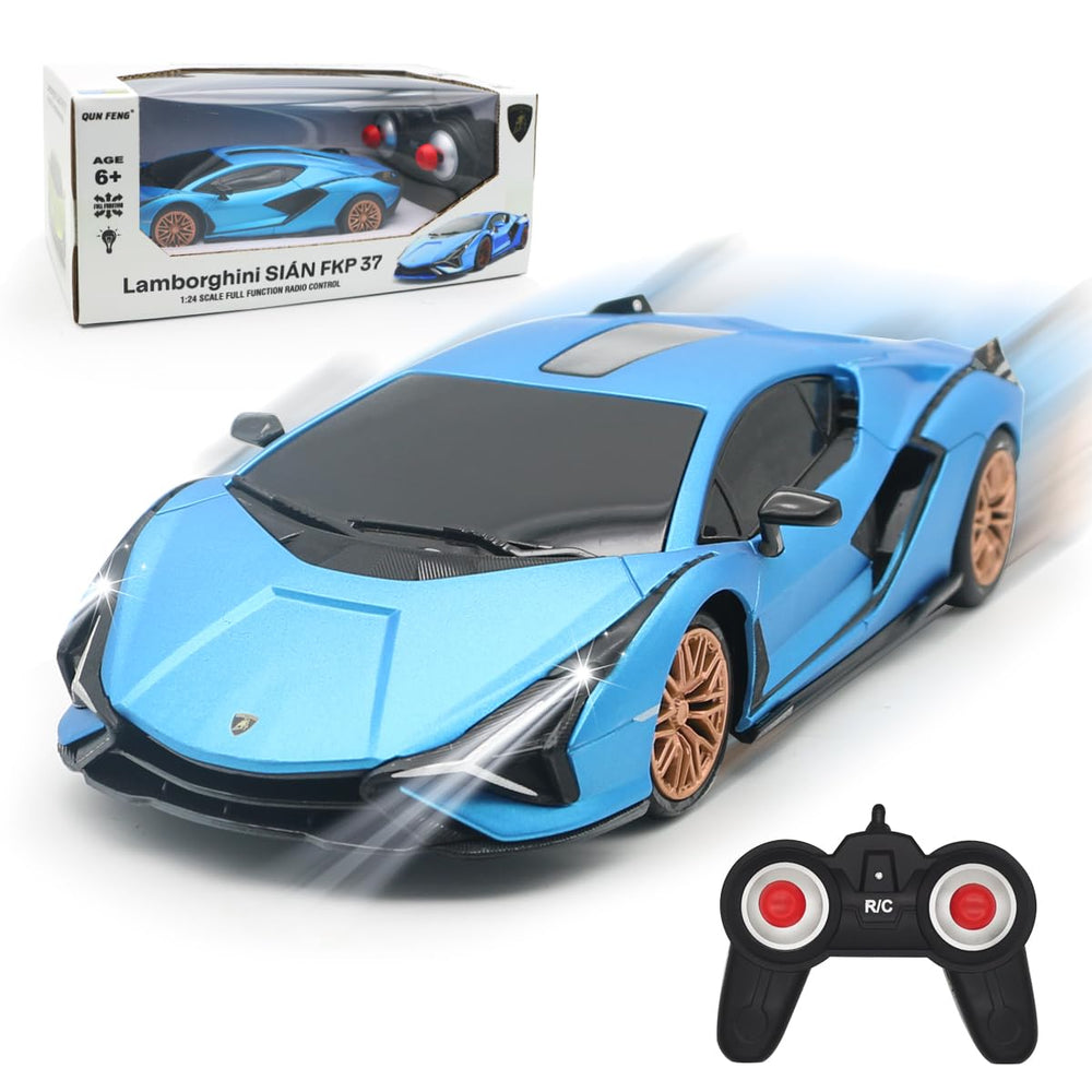 QUN XING Sian 1:24 RC car blue on shelf display