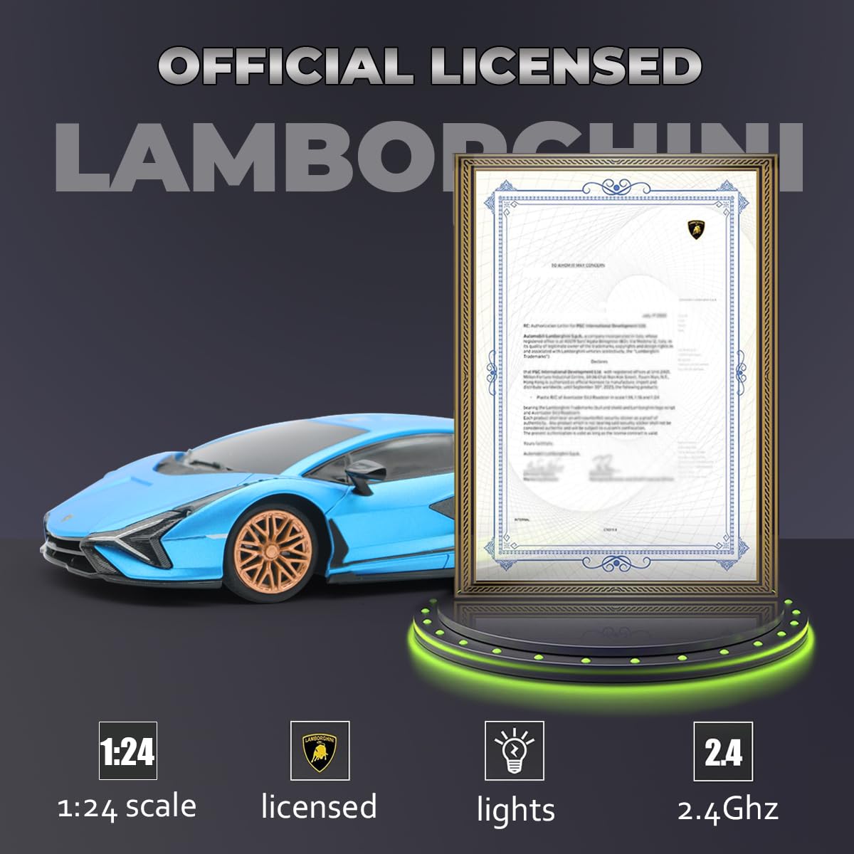 QUN XING Sian 1:24 RC car blue top view showcases sleek profile