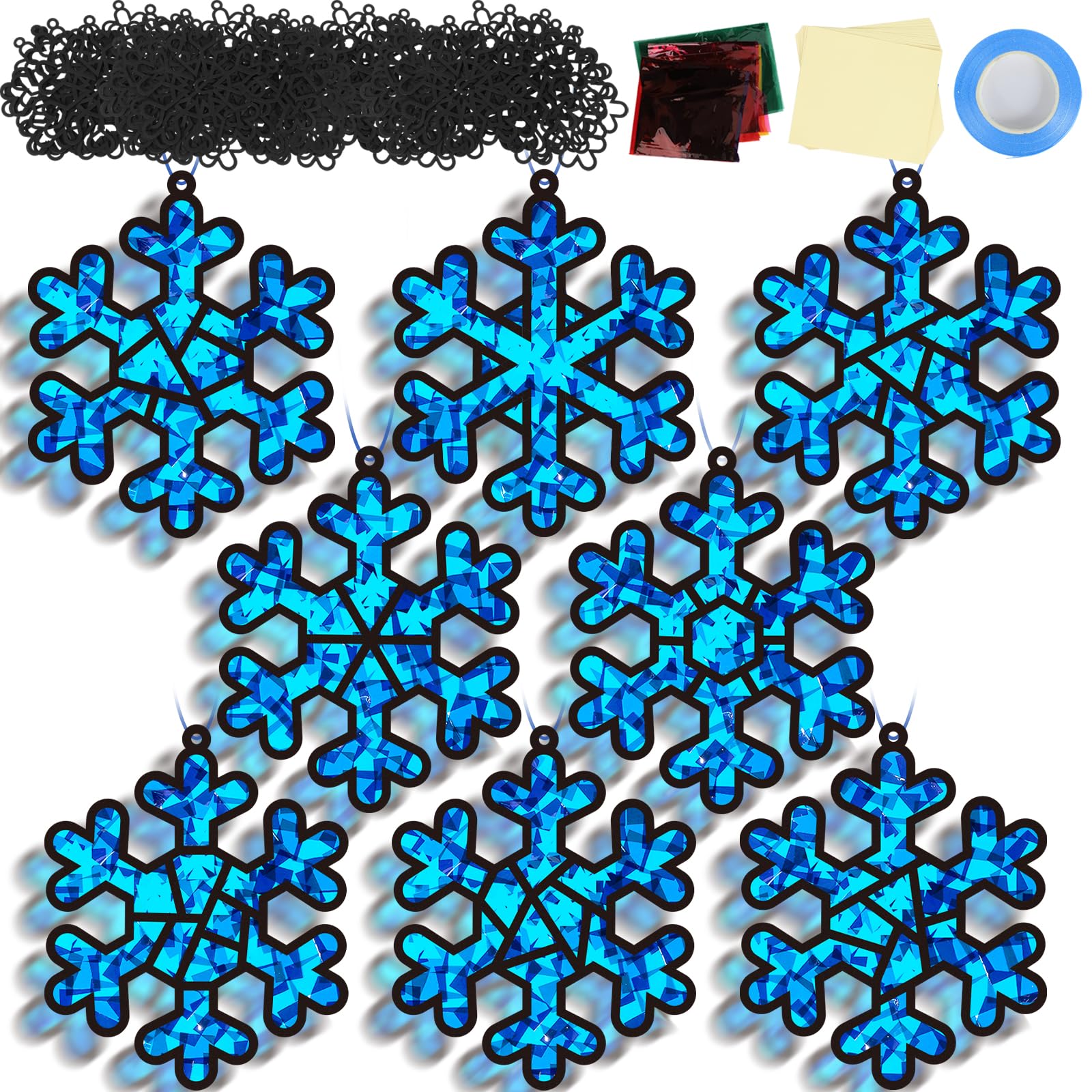 QOUBAI winter snowflake suncatchers kit pack with 32 templates for bright window art