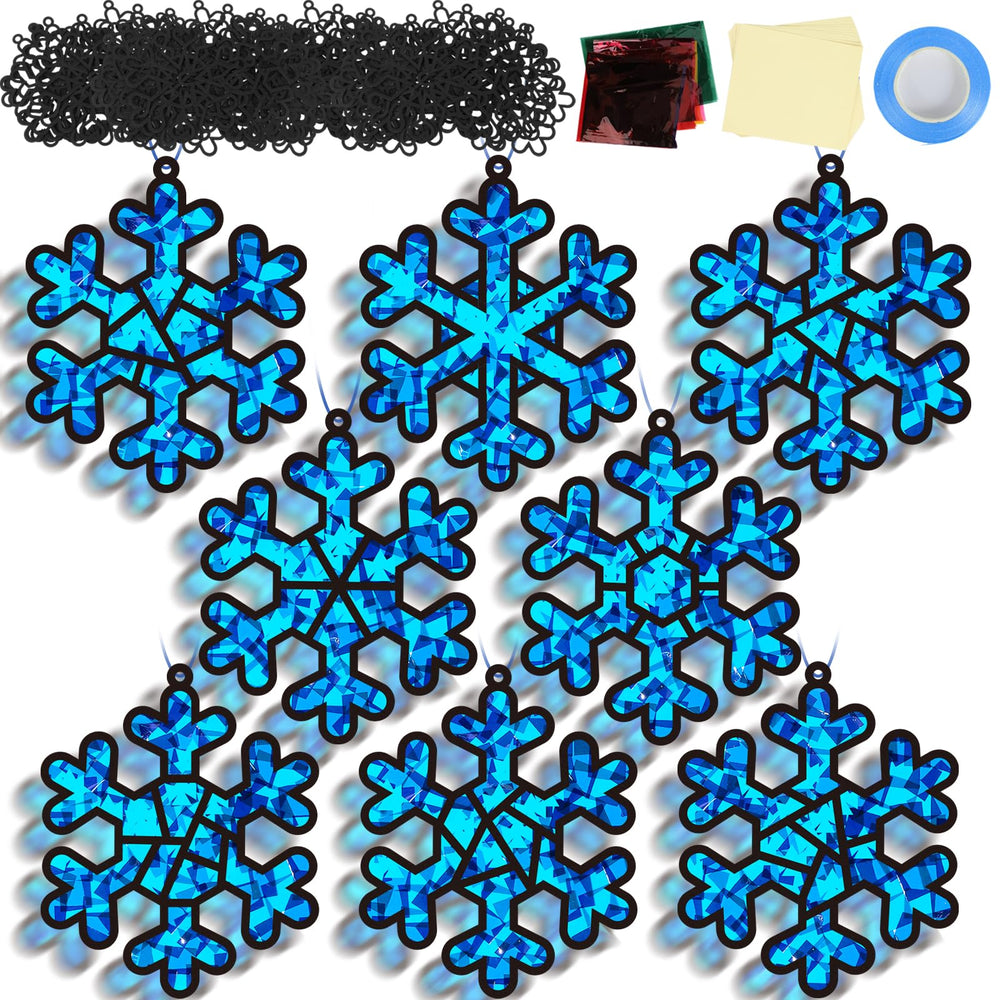 QOUBAI winter snowflake suncatchers kit pack with 32 templates for bright window art