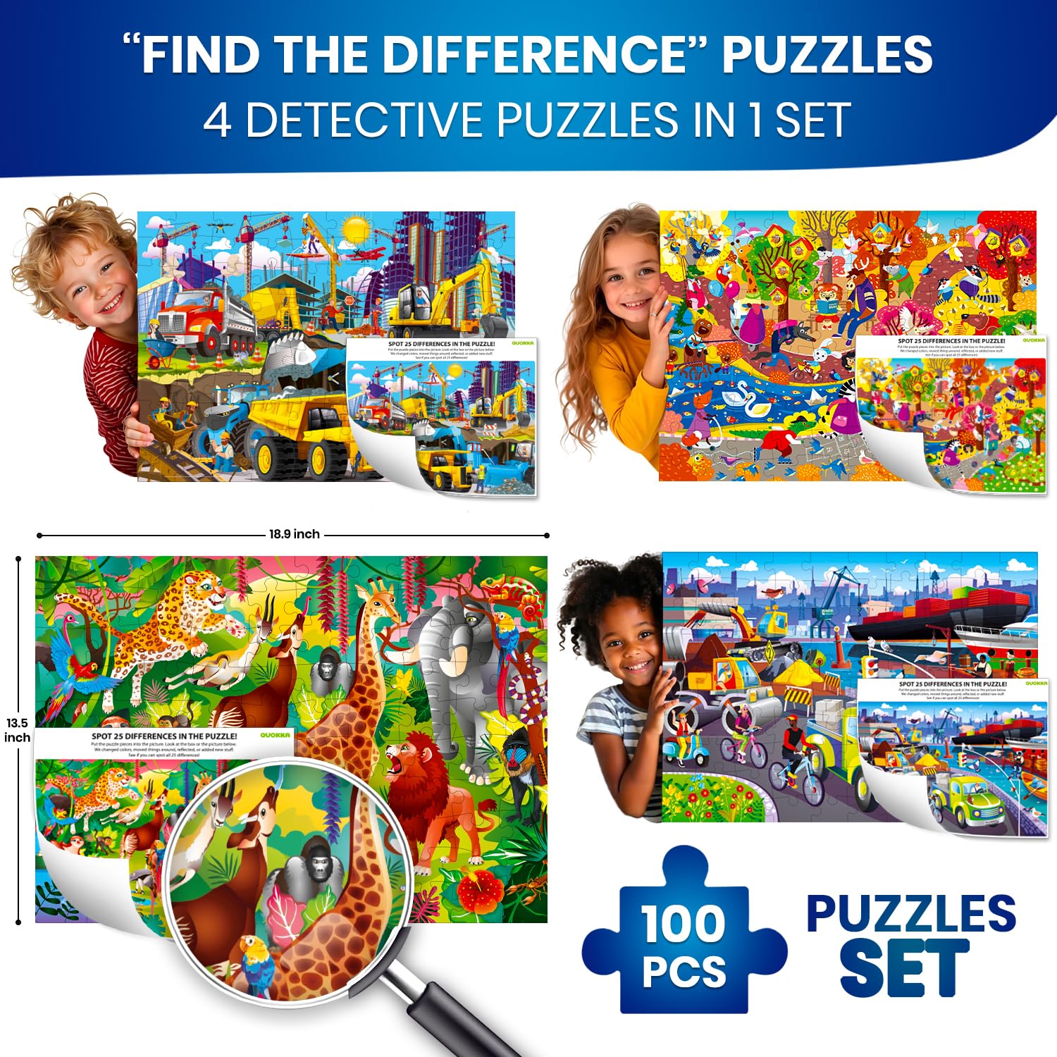 QUOKKA construction vehicles 100-piece puzzle visuals engage curious minds and build problem solving