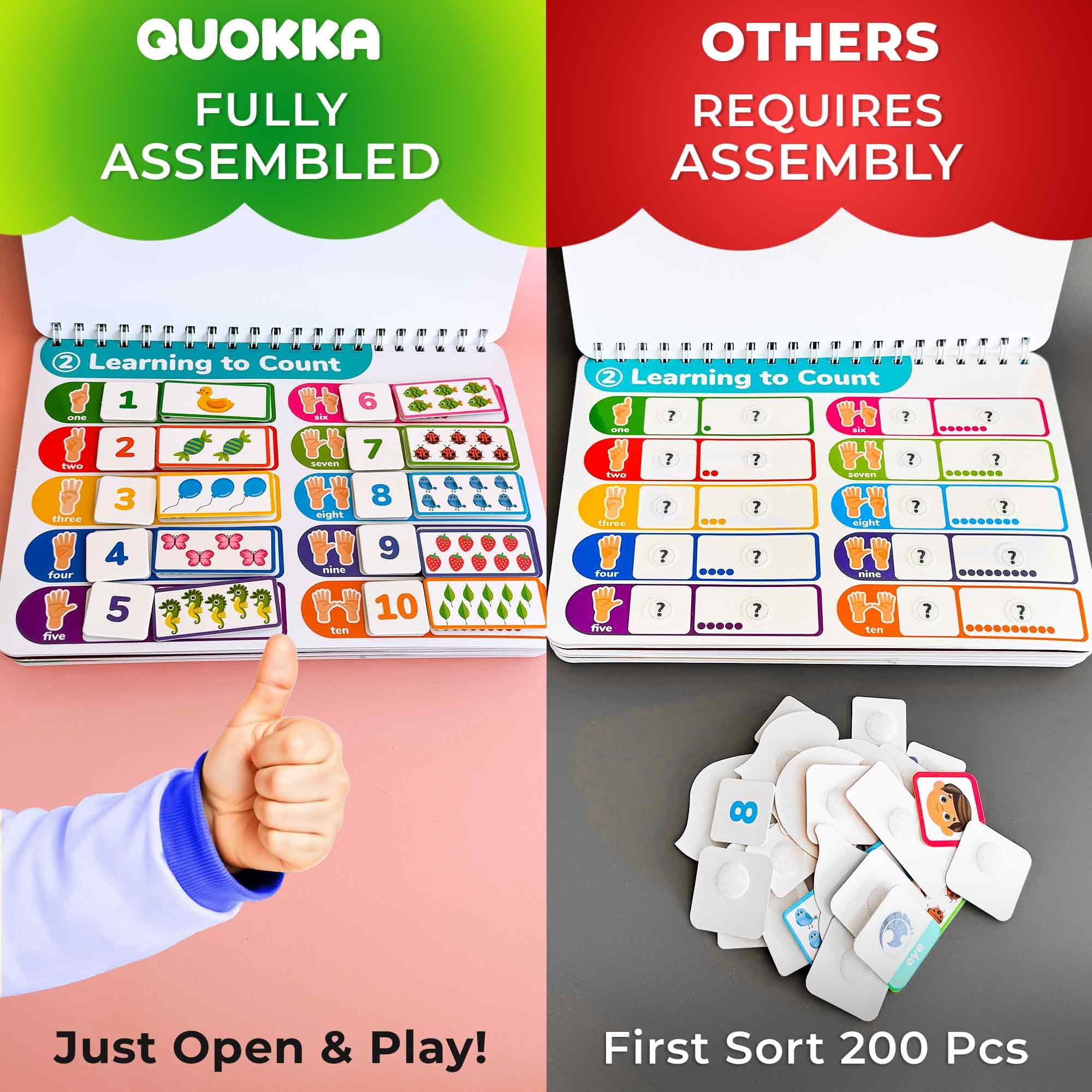 QUOKKA Busy Book pages open showcasing interactive activities for early learning