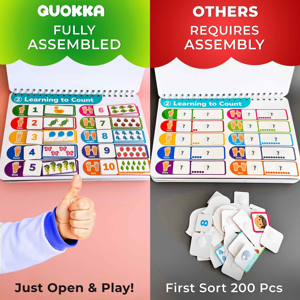 QUOKKA Busy Book pages open showcasing interactive activities for early learning