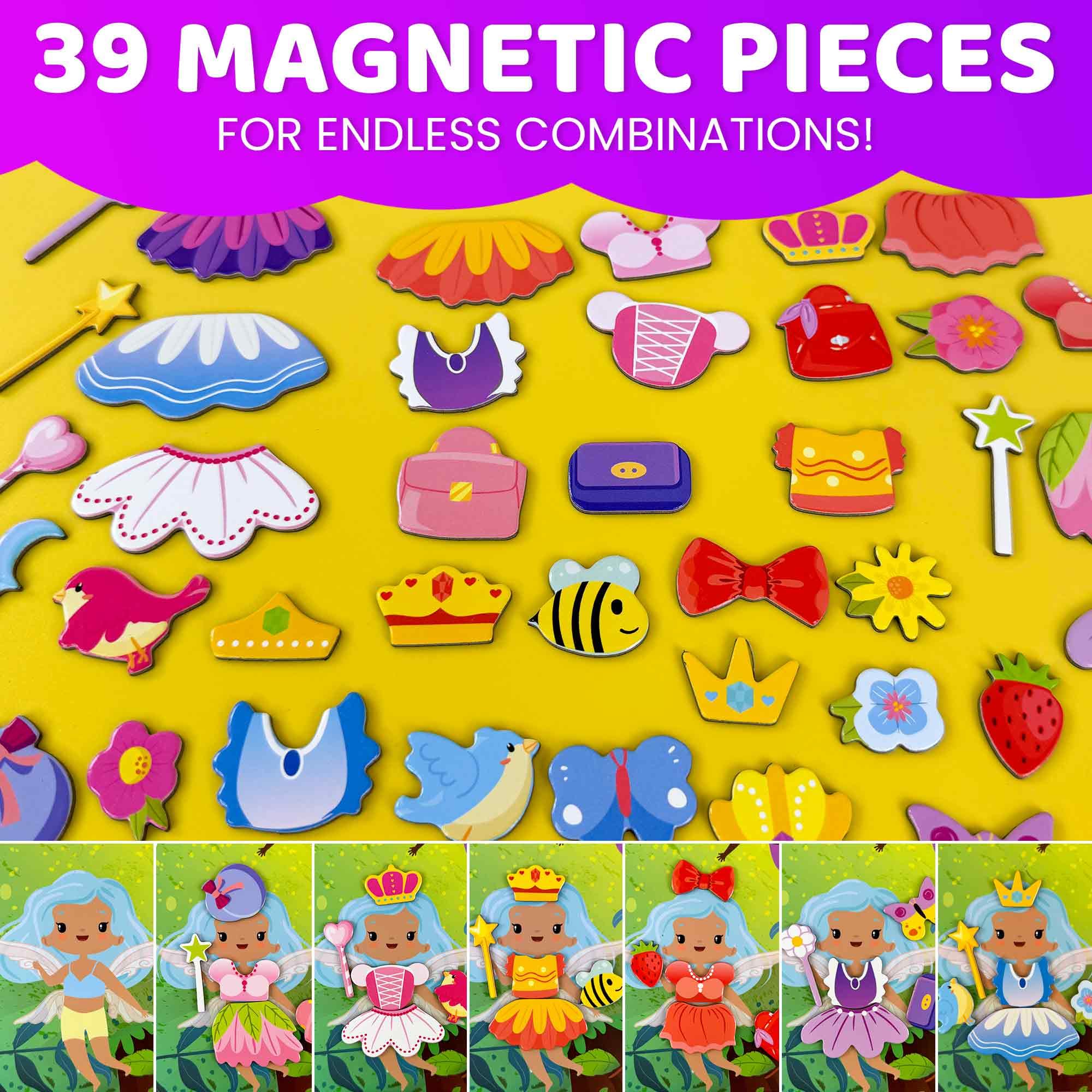 Bright, durable magnetic pieces encourage independent play and fine motor skills