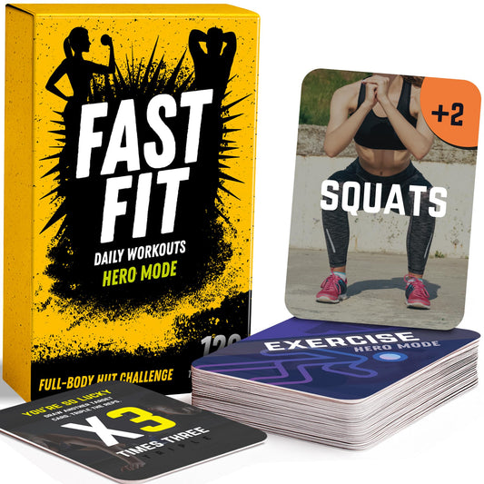QUOKKA Fast Fit Hero Mode card front demonstrates exercise cue for quick full body training
