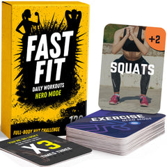 QUOKKA Fast Fit Hero Mode card front demonstrates exercise cue for quick full body training