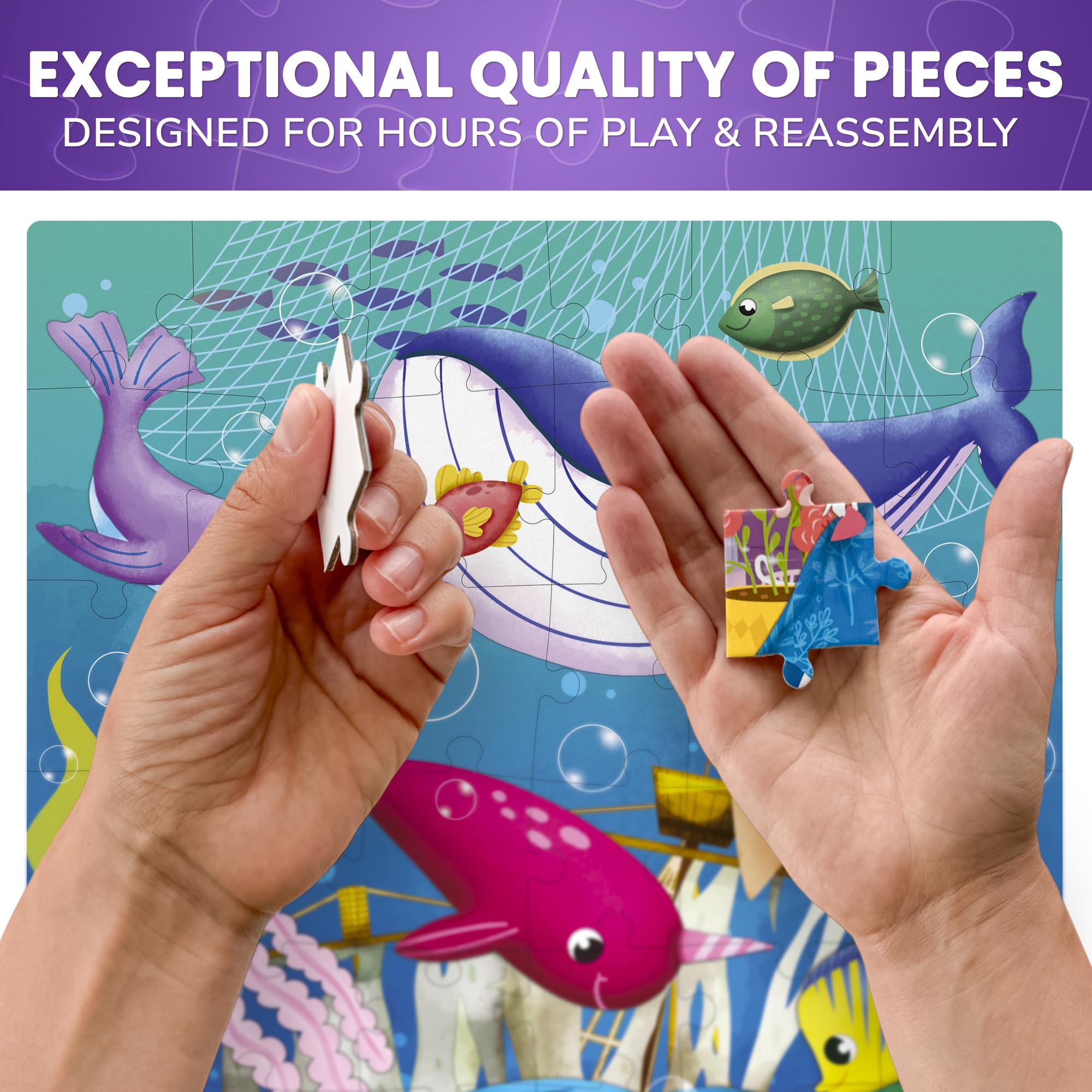 QUOKKA four-pack toddler puzzles ocean animals for marine life recognition and concentration