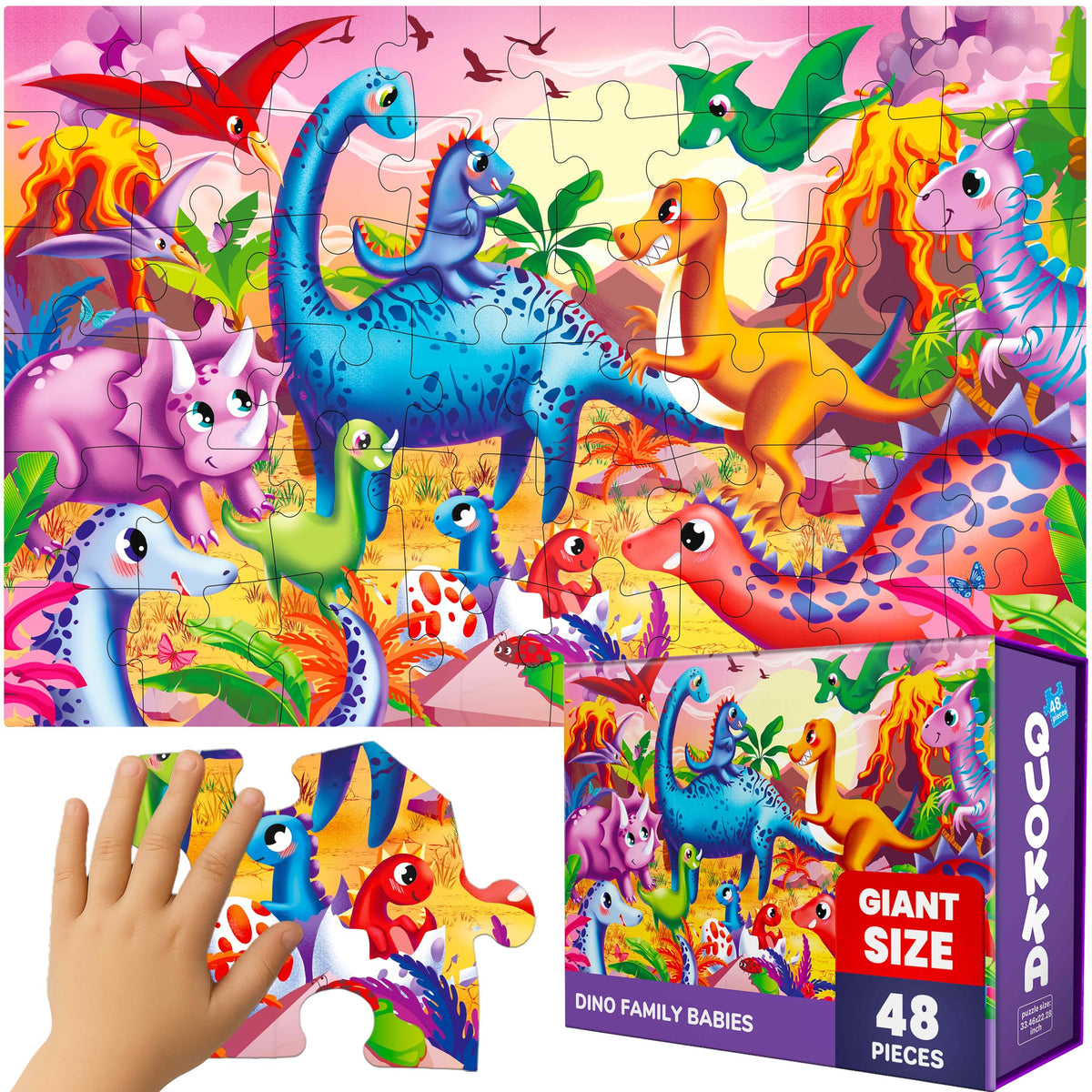 QUOKKA giant floor puzzle hero image promotes imaginative play with a dinosaur scene