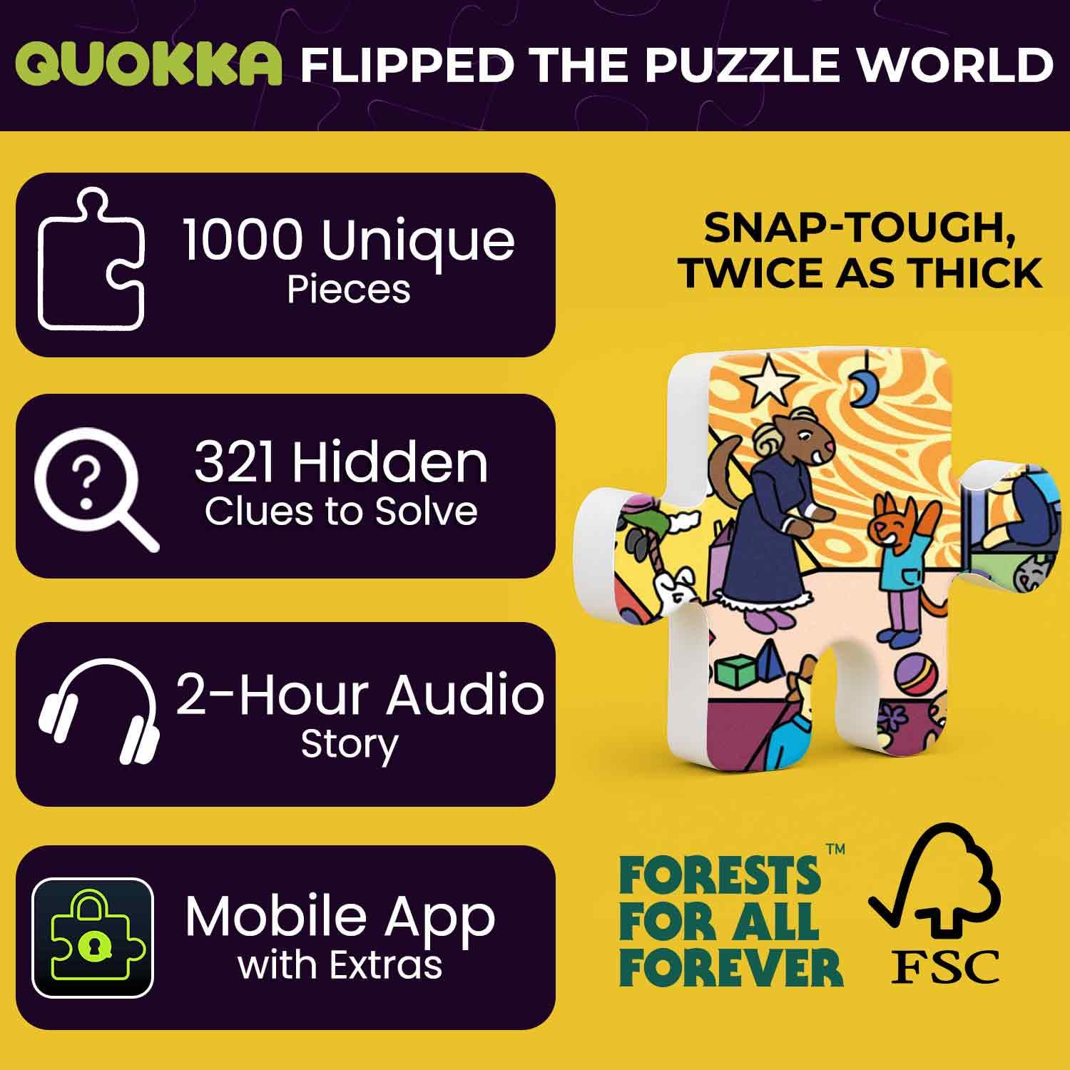 QUOKKA 1000-piece puzzle pieces, thick snap-tough board for satisfying assembly.