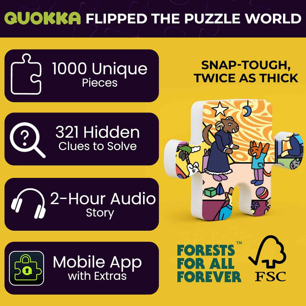 QUOKKA 1000-piece puzzle pieces, thick snap-tough board for satisfying assembly.