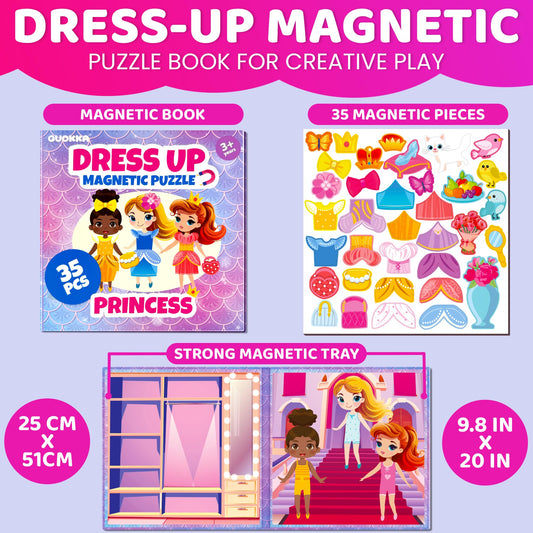 QUOKKA magnetic dress-up dolls packaging and pieces open, showcasing portable play for trips and car rides.