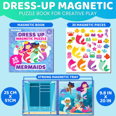 Close-up of QUOKKA magnetic pieces showing vibrant dress-up outfits for creative storytelling.