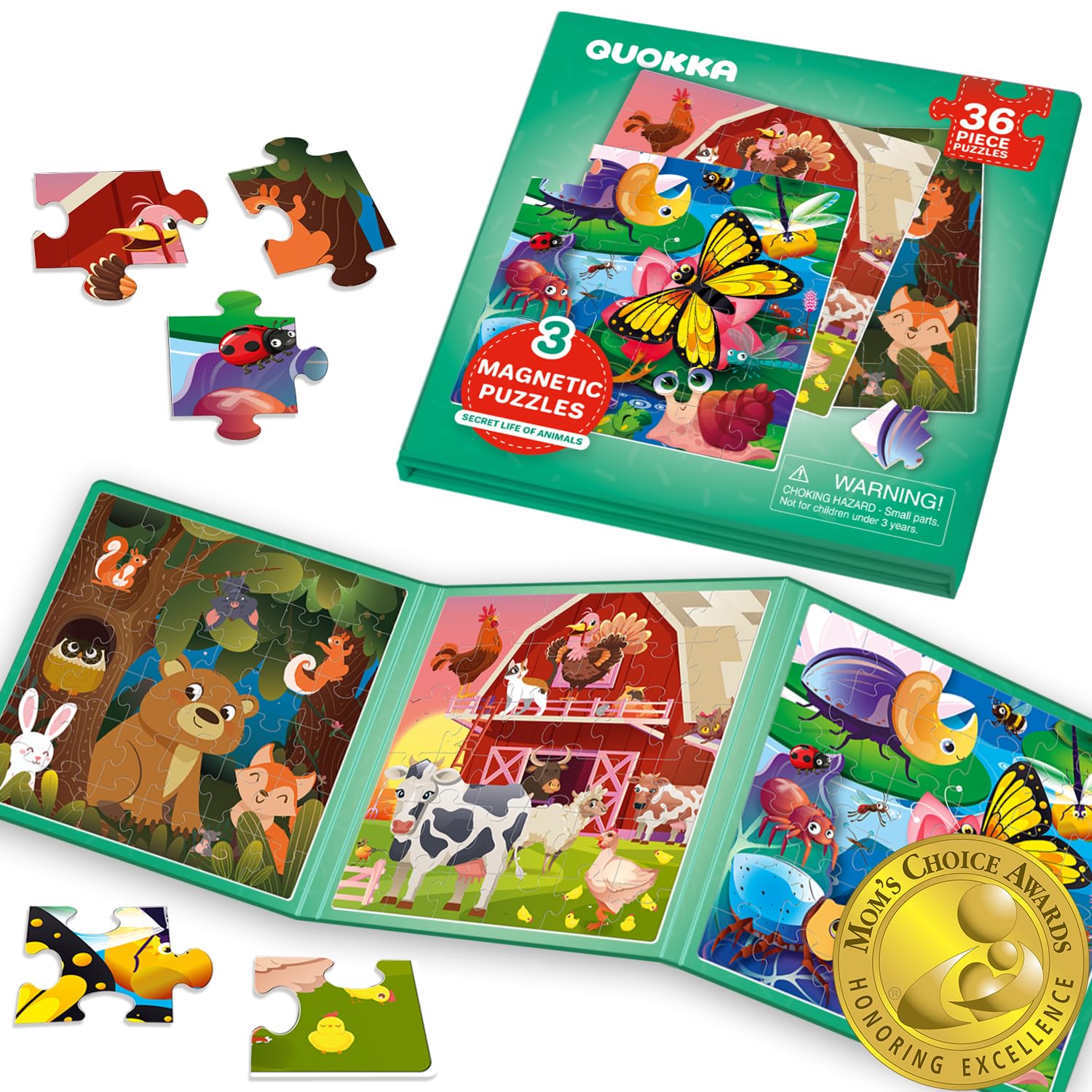 QUOKKA magnetic puzzles featuring forest animals for focus and fine motor skills on the go.