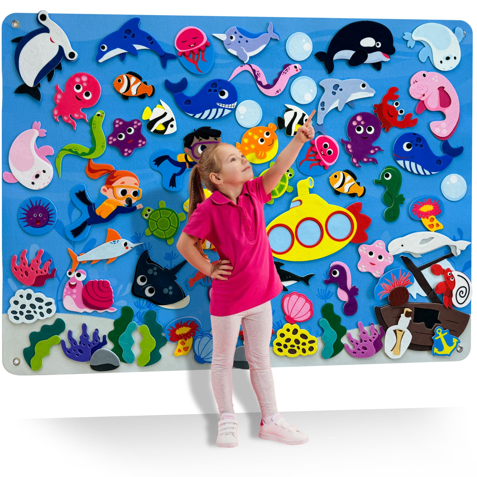 QUOKKA Ocean Felt Board with 61 double-layer pieces supports interactive storytelling.