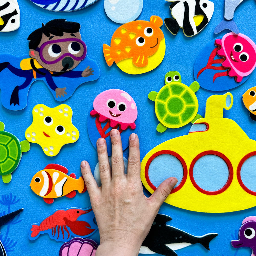 QUOKKA Ocean Felt Board creates a sensory wall panel for hands-on exploration.