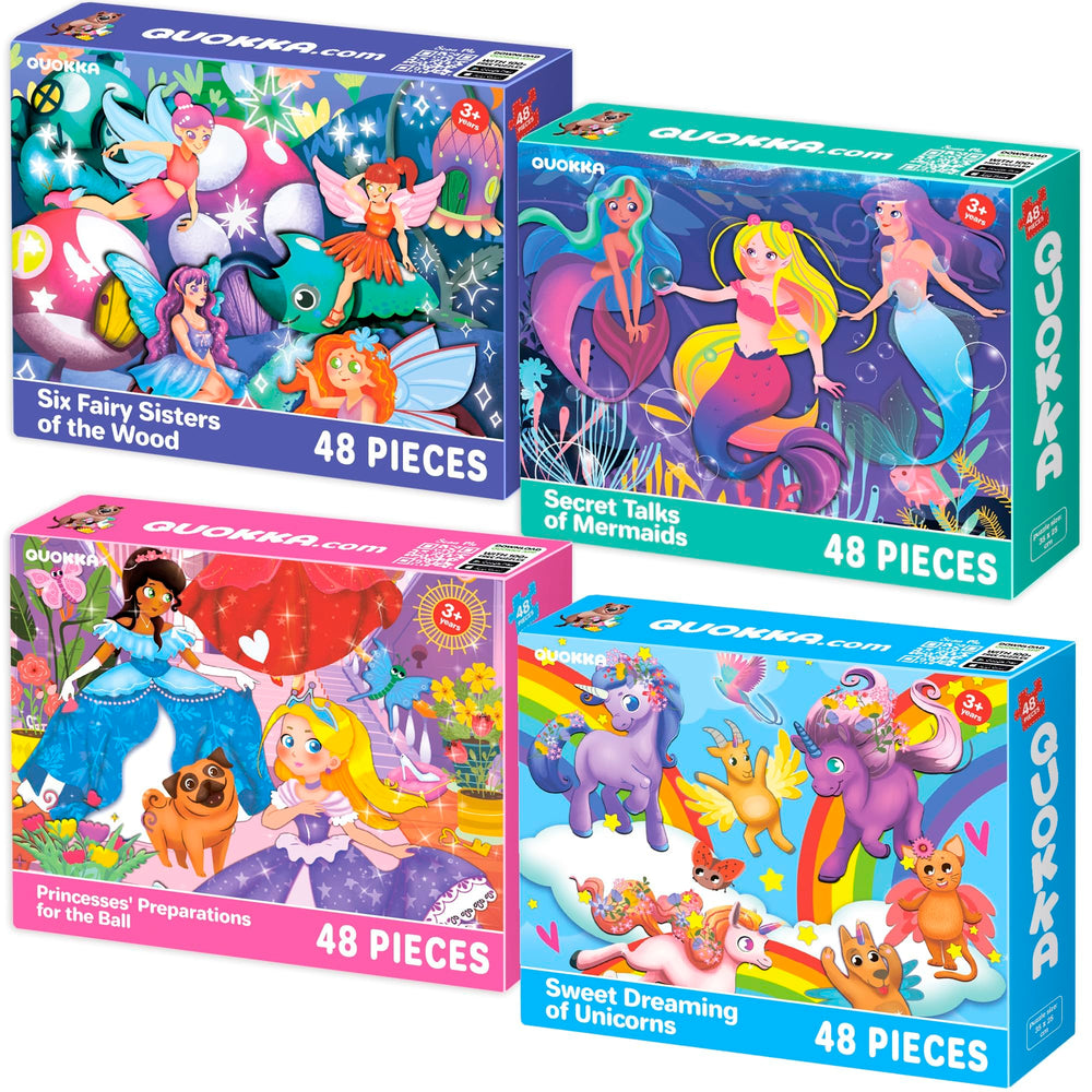 QUOKKA princess-mermaid-unicorn puzzles boost imaginative play for toddlers.