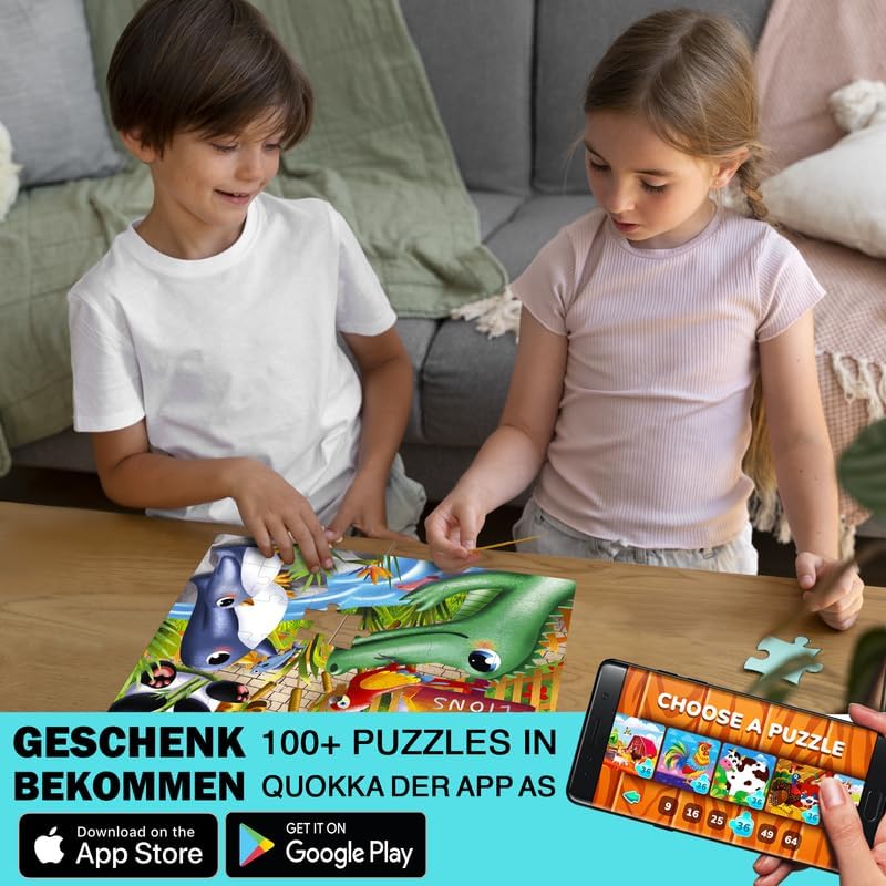 QUOKKA puzzles kids playing zoo 60-piece image supports cooperative play