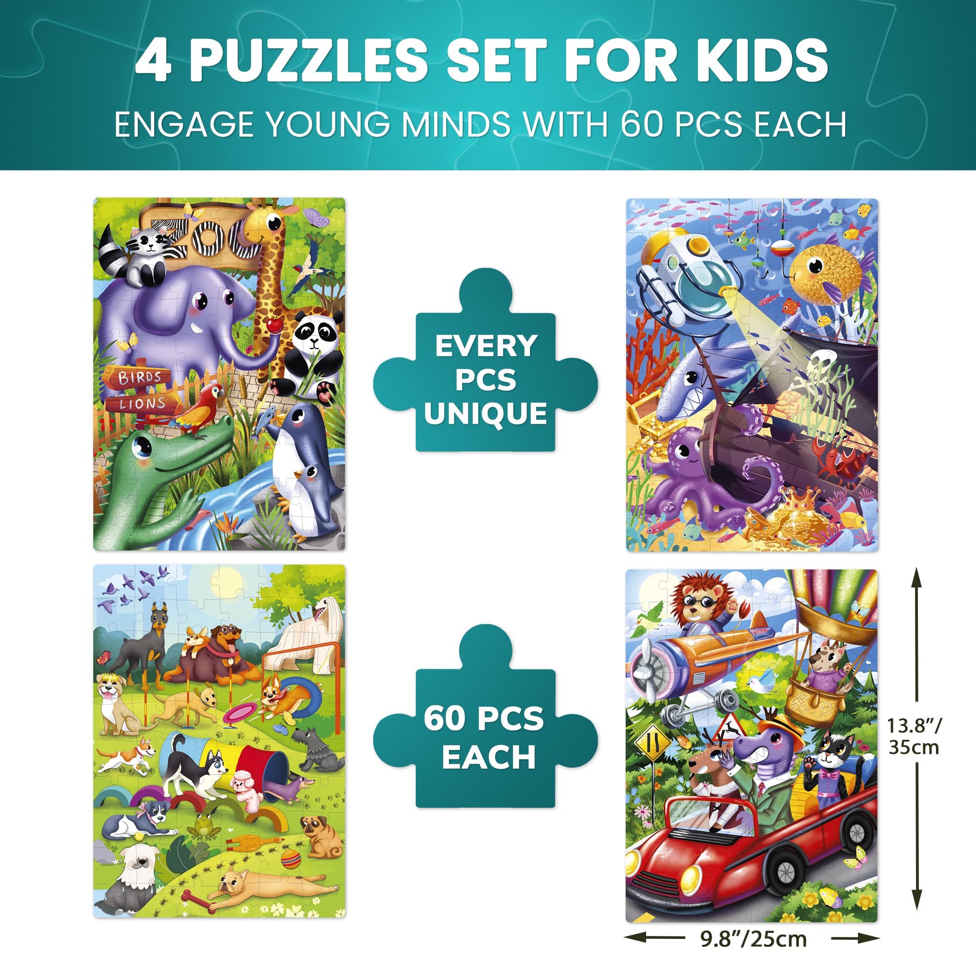 QUOKKA puzzles wild animals 60-piece for ages 4-6 builds imagination and recognition