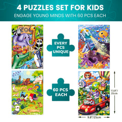 QUOKKA puzzles wild animals 60-piece for ages 4-6 builds imagination and recognition