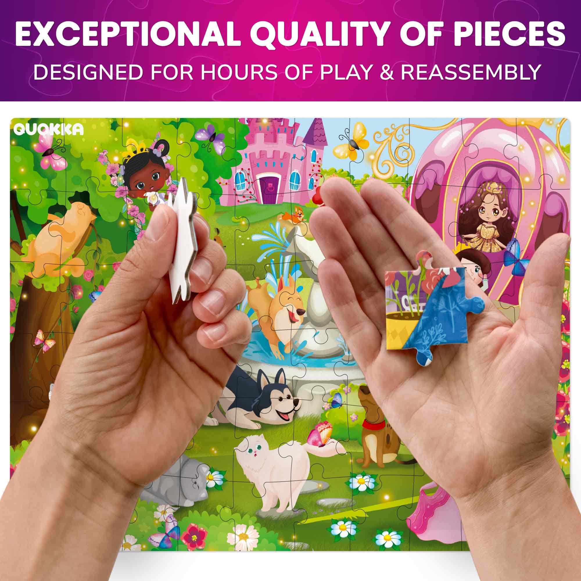 QUOKKA puzzles child-hand assembling image demonstrates hands-on learning.