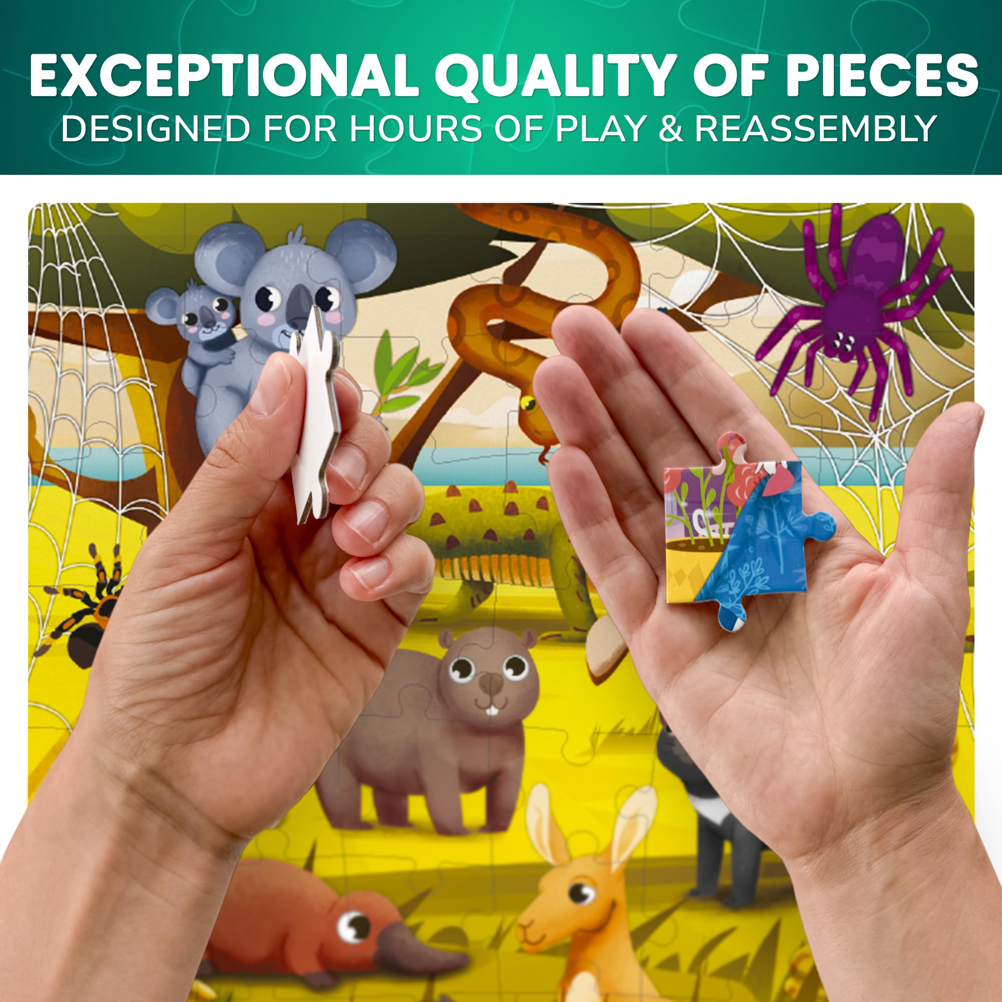 QUOKKA forest animals puzzle image supports sequence thinking and persistence in a woodland setting.
