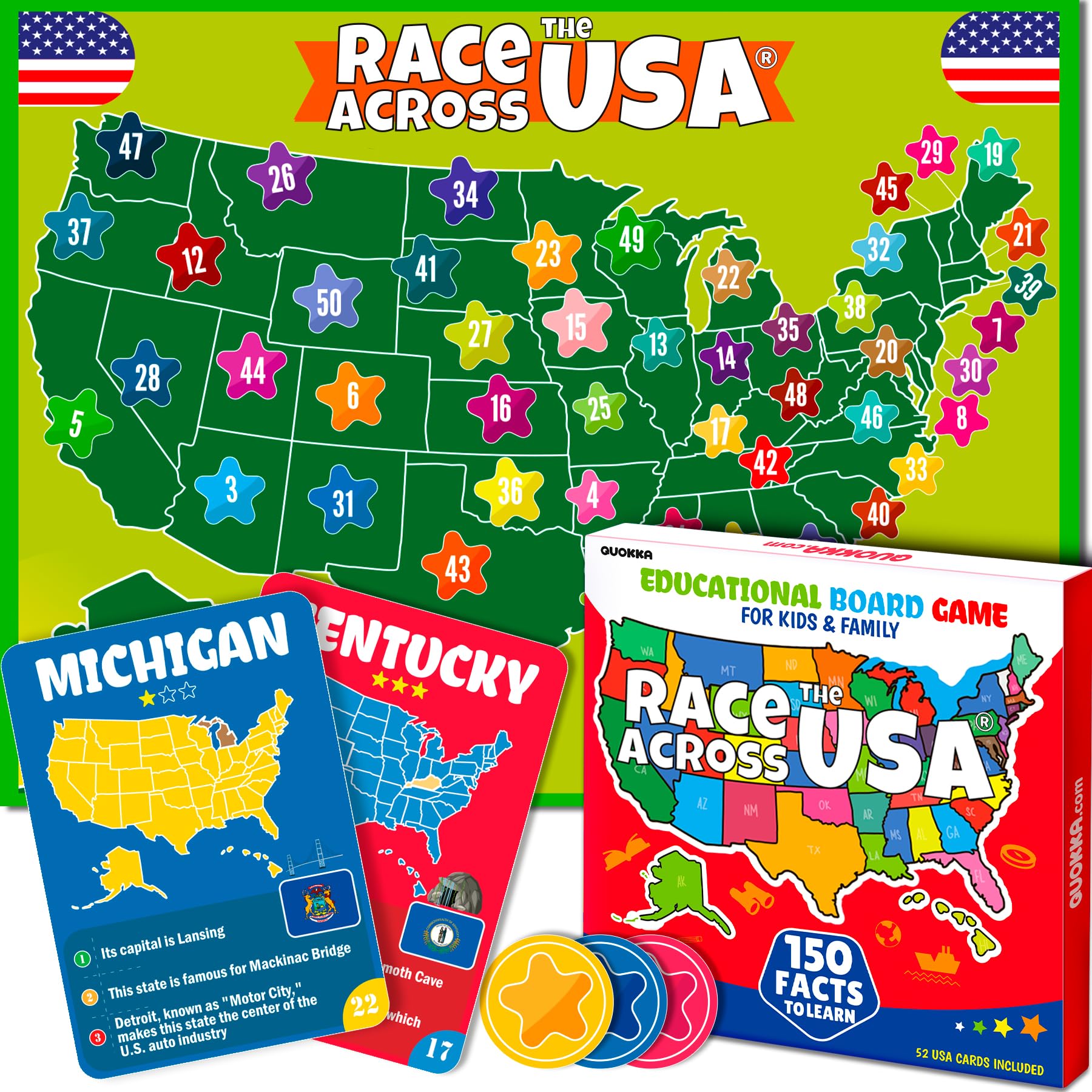 QUOKKA States map board for interactive geography learning during family game night