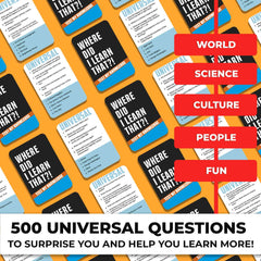 QUOKKA trivia card format showing five questions per card for easy play.