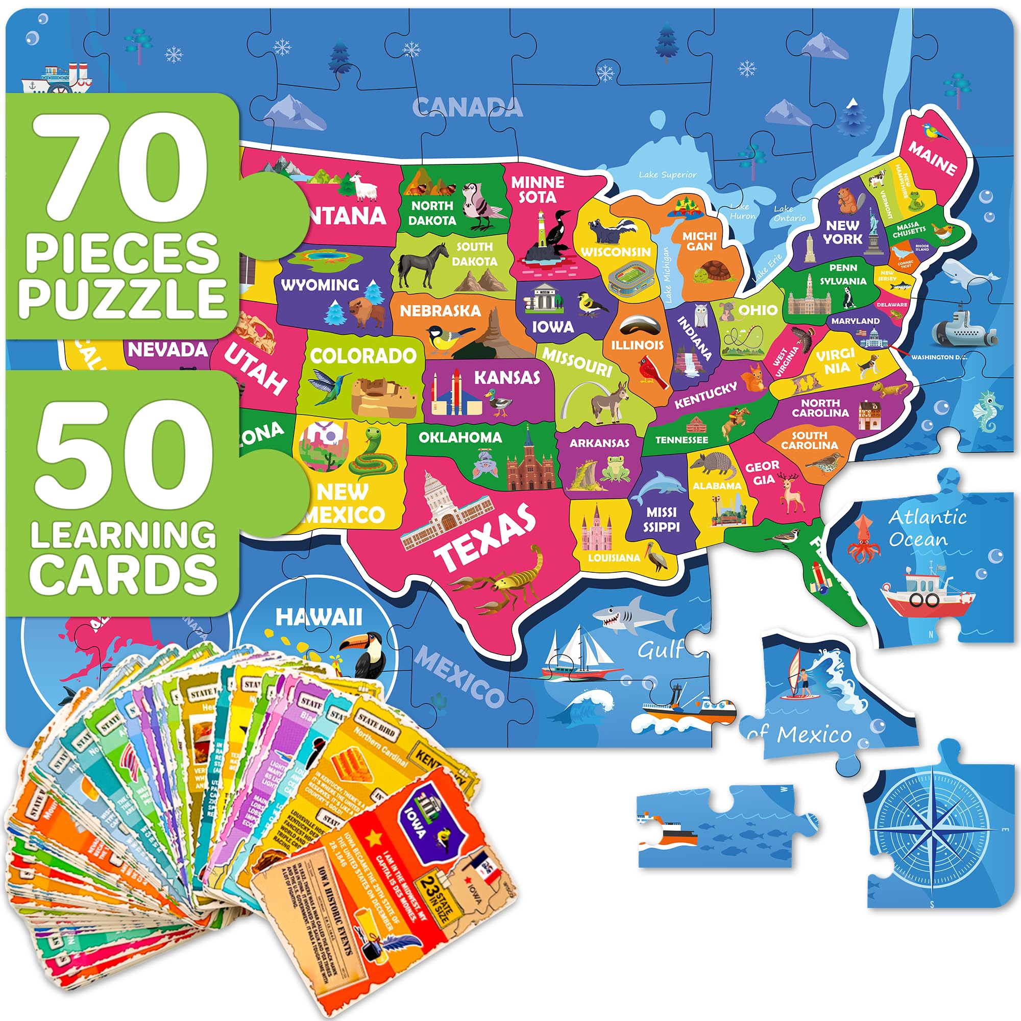 QUOKKA United States puzzle 70-piece map for interactive learning