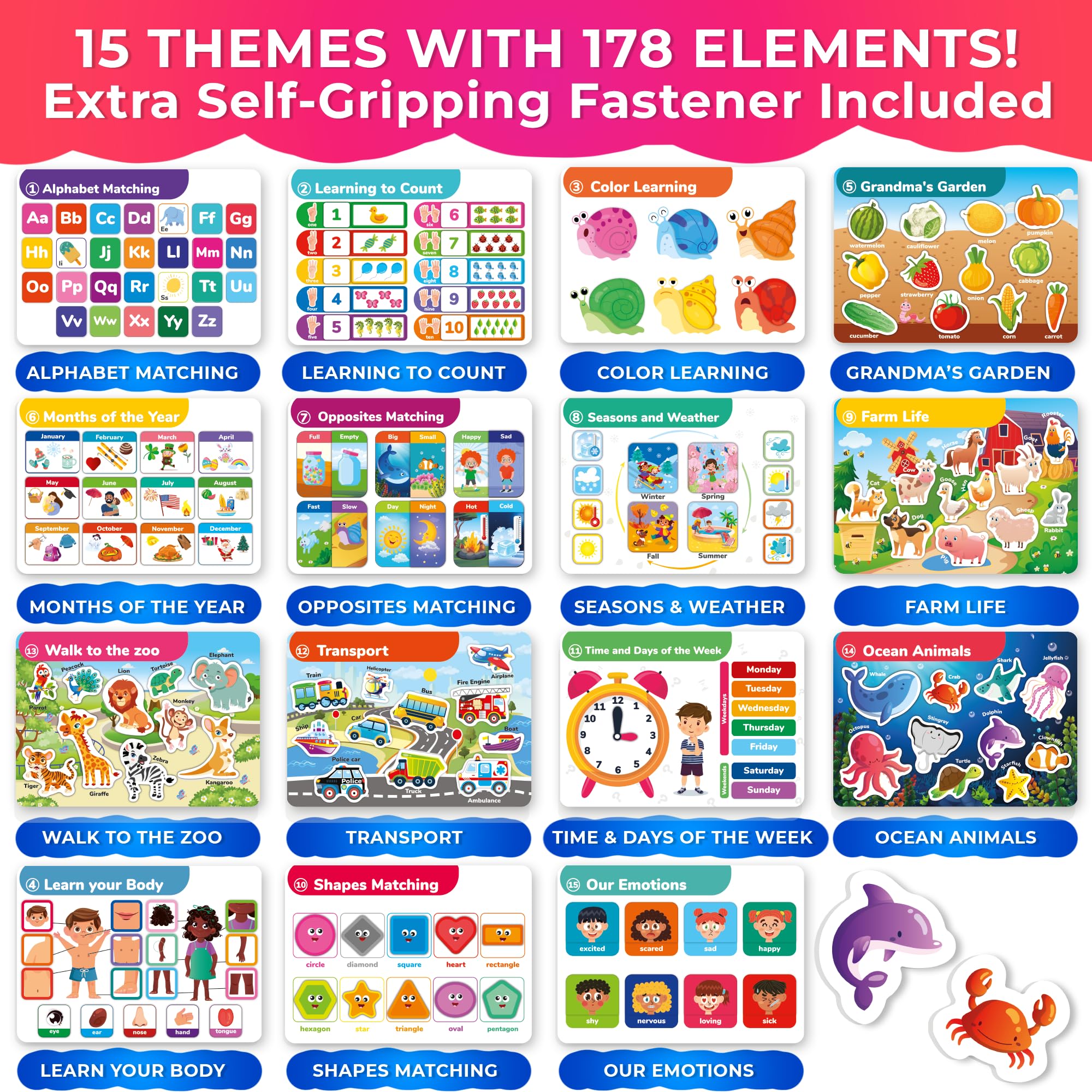 QUOKKA Busy Book velcro elements close-up for tactile, mess-free play