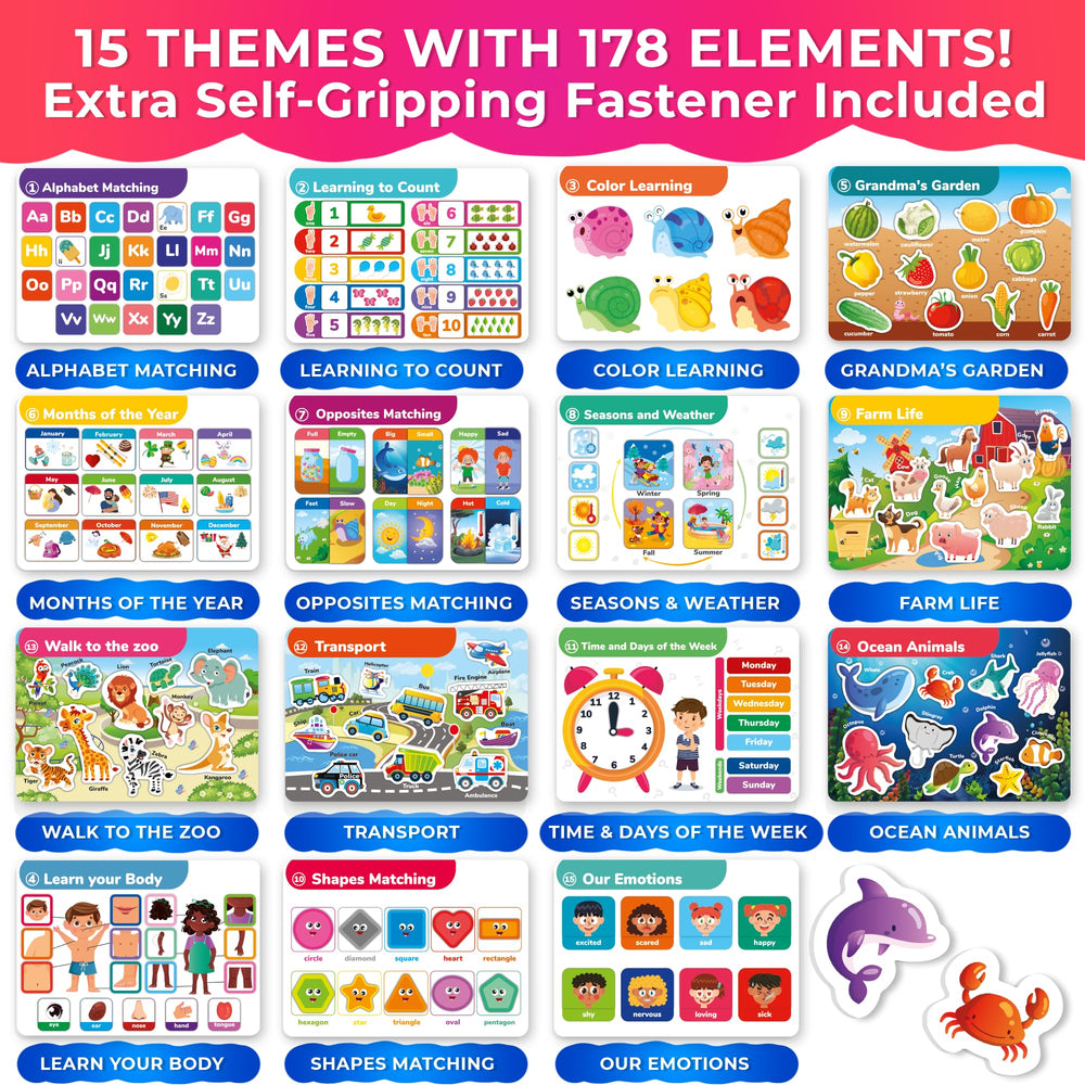 QUOKKA Busy Book velcro elements close-up for tactile, mess-free play