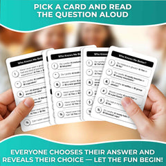 QUOKKA Who Knows Better Original card deck featuring 95 questions for family conversations.