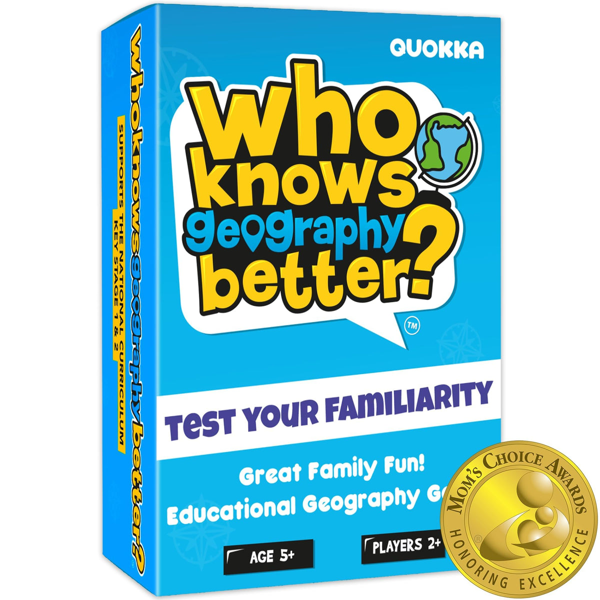 QUOKKA Who Knows Geography Better? Front cover invites family game night.