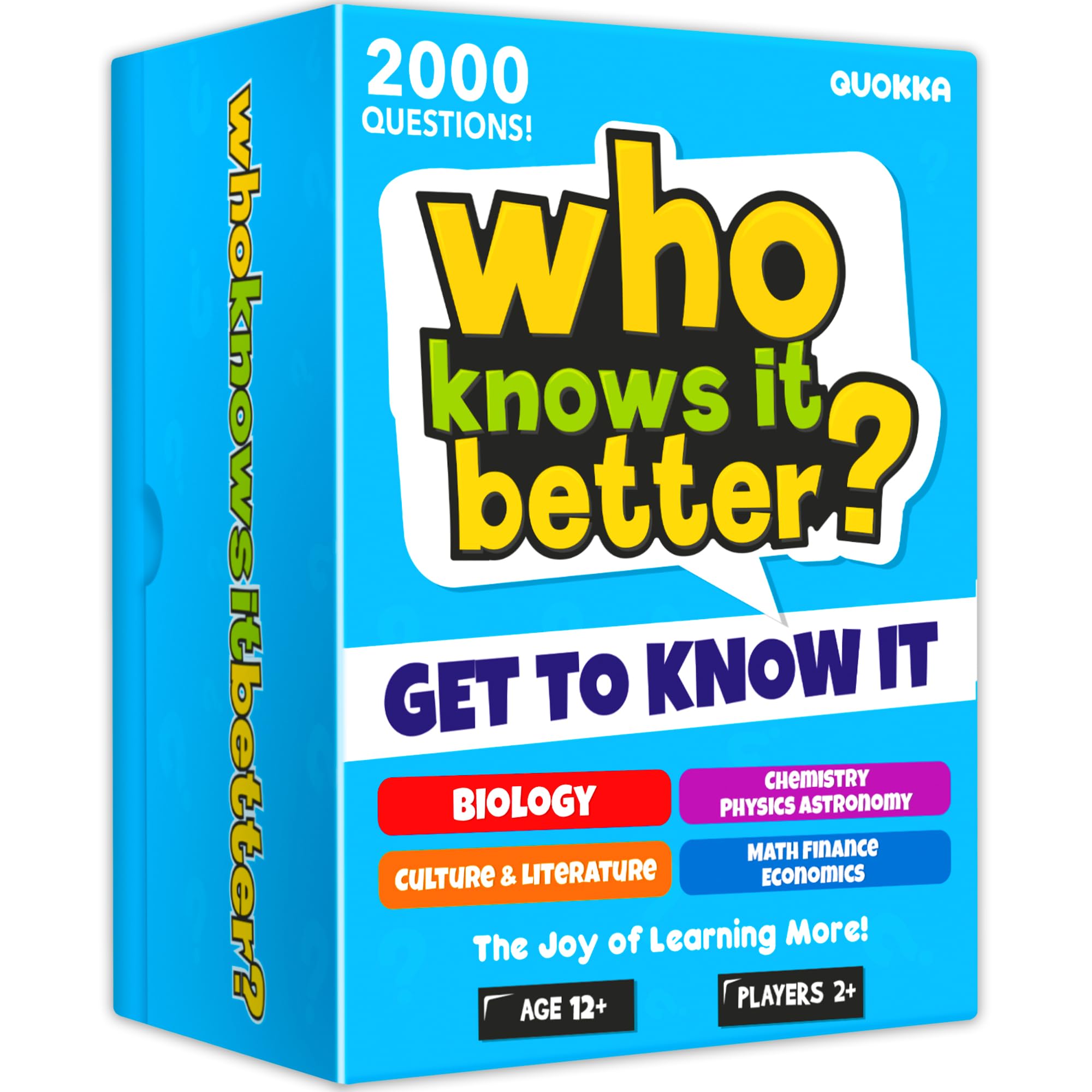 QUOKKA Who Knows It Better front card pack — colorful cards spark family trivia fun.