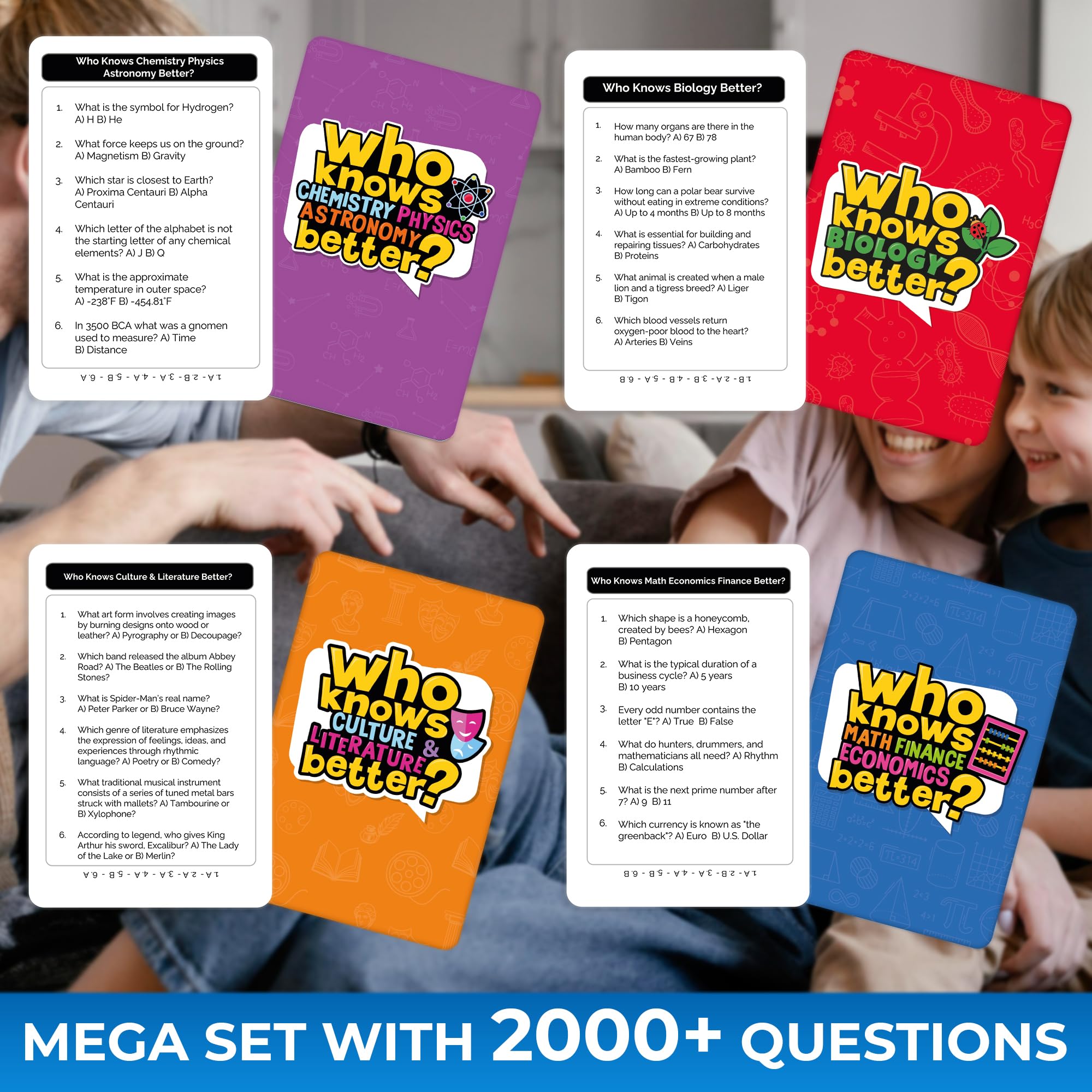 QUOKKA Who Knows It Better question cards closeup — 2000+ varied topics.