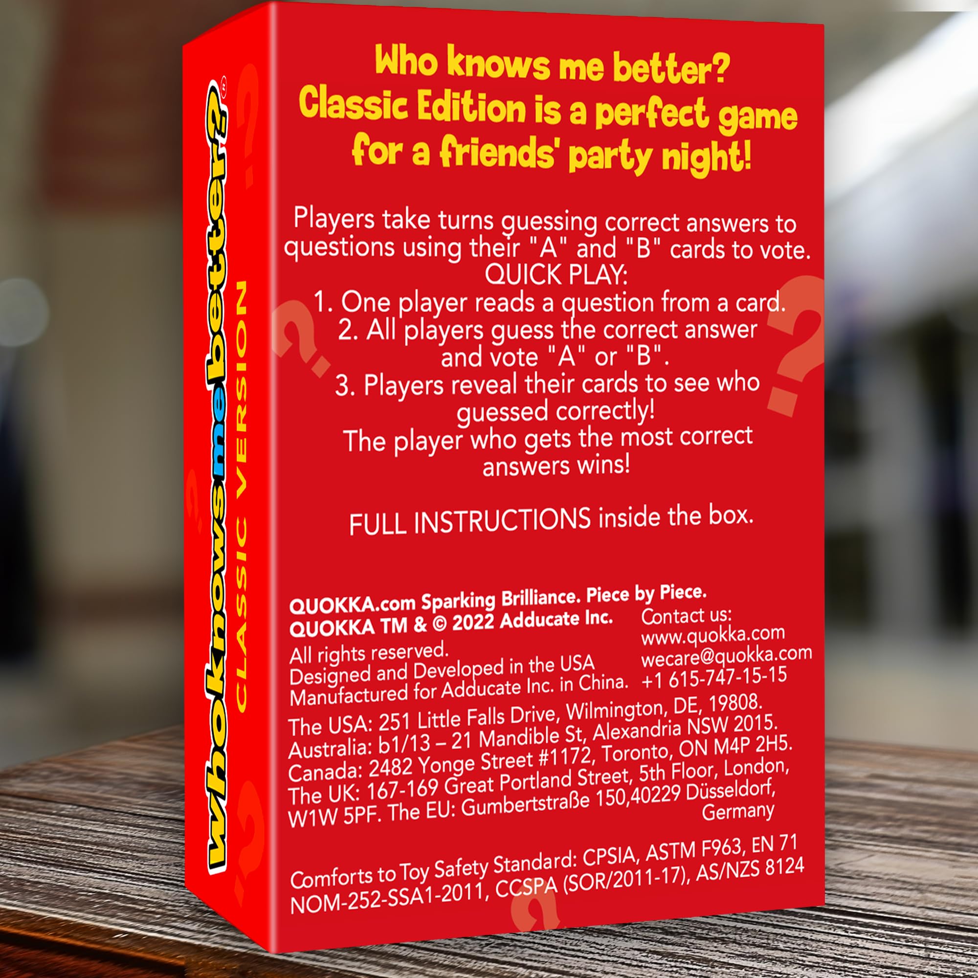 QUOKKA card back highlighting 500+ questions for endless play