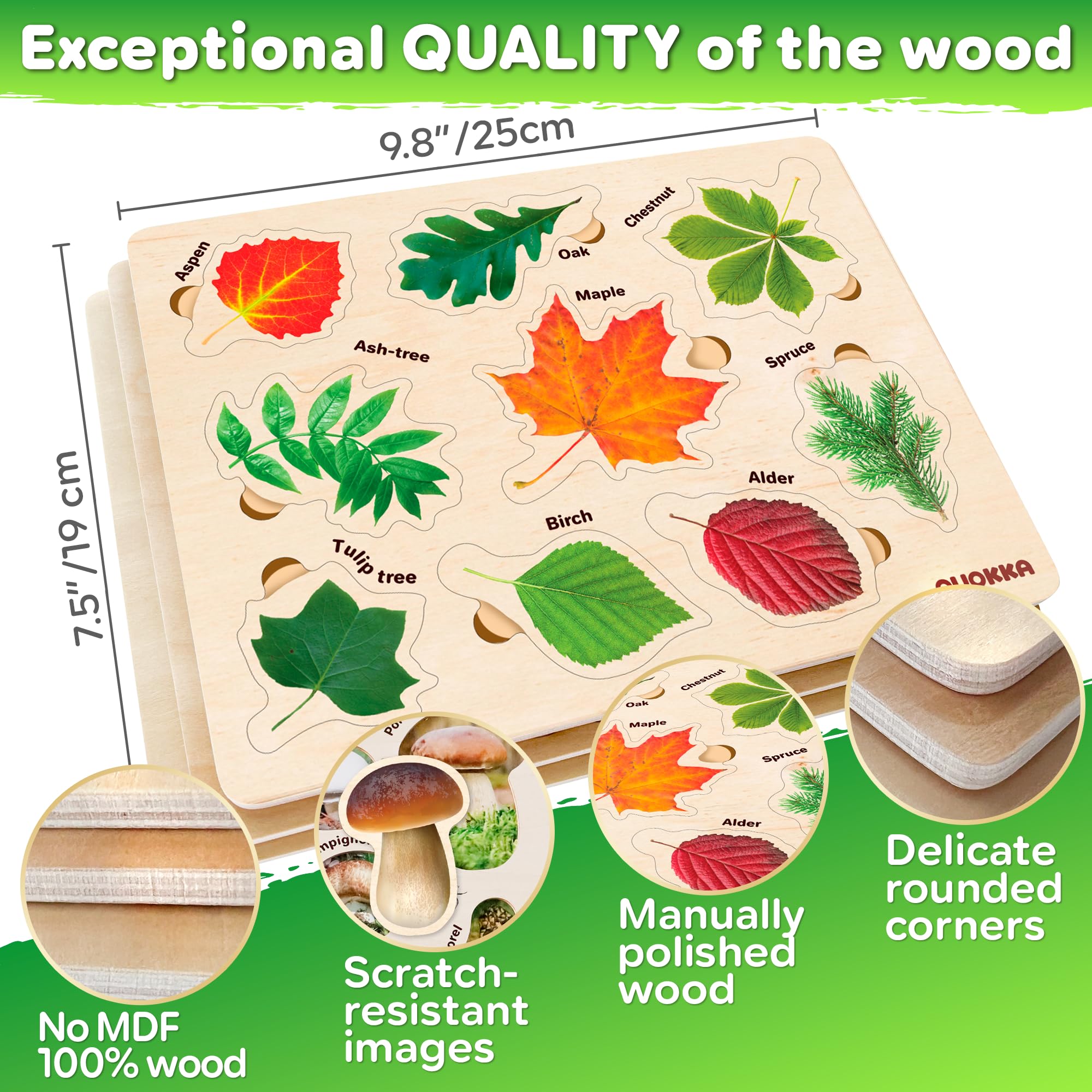 QUOKKA wooden puzzle leaves invite exploration and imaginative play for toddlers.