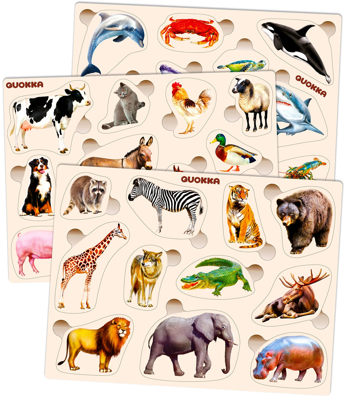 QUOKKA wooden puzzles for toddlers front-pack with colorful animal scenes for early learning